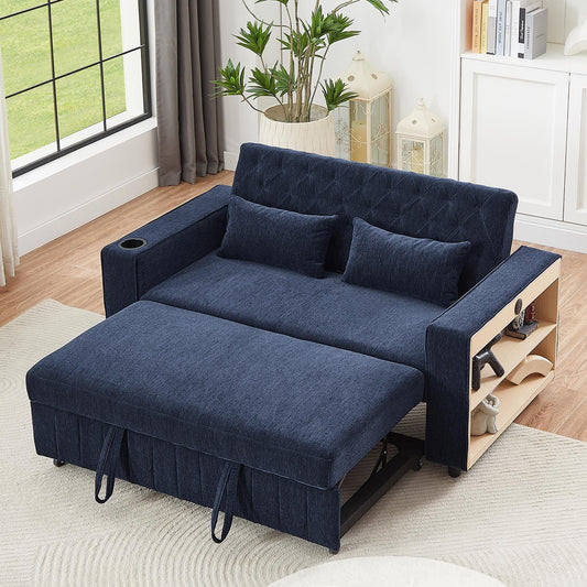 Roomfitters 61.4 Pull-Out Convertible Loveseat Sofa Bed with Adjustable Backrest for Living Room