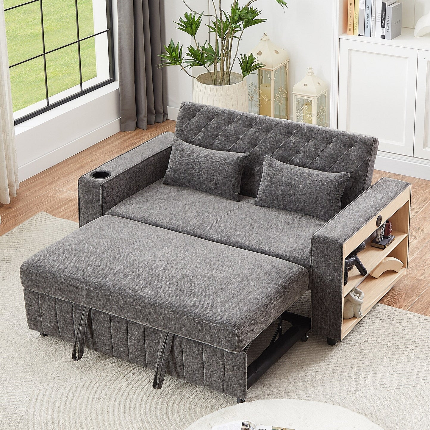 Roomfitters 61.4 Pull-Out Convertible Loveseat Sofa Bed with Adjustable Backrest for Living Room