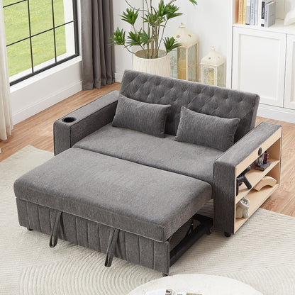 Roomfitters 61.4 Pull-Out Convertible Loveseat Sofa Bed with Adjustable Backrest for Living Room
