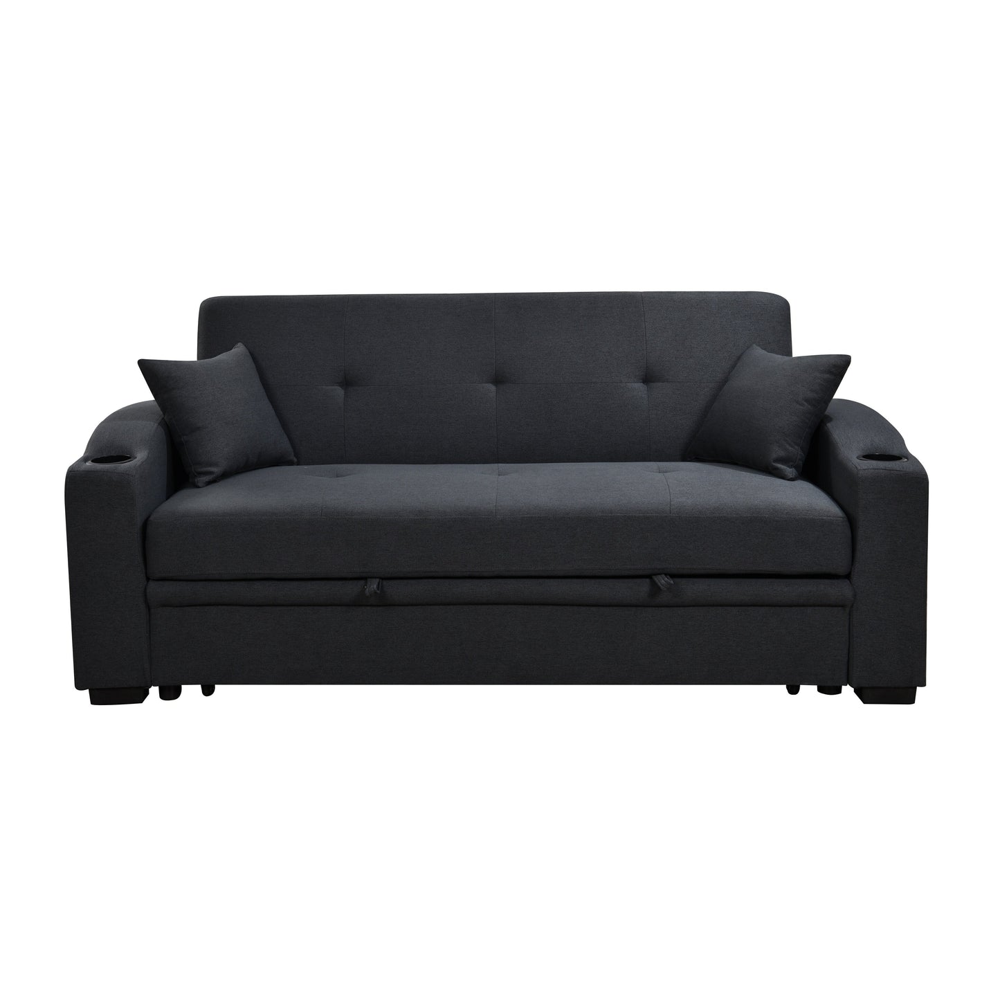 Roomfitters 75 Inch 3 in 1 Convertible Modern Sofa with Convenient Pull Out Bed, Reclining Backrest, Cup Holders, Pillows