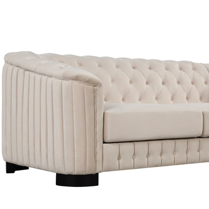 Roomfitters 82.4 Mid Century Modern Velvet Sofa Couch with Rubber Wood Legs and Thick Removable Seat Cushion, 3-Seater