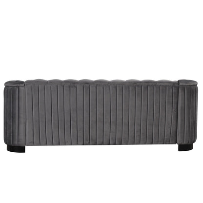 Roomfitters 82.4 Mid Century Modern Velvet Sofa Couch with Rubber Wood Legs and Thick Removable Seat Cushion, 3-Seater
