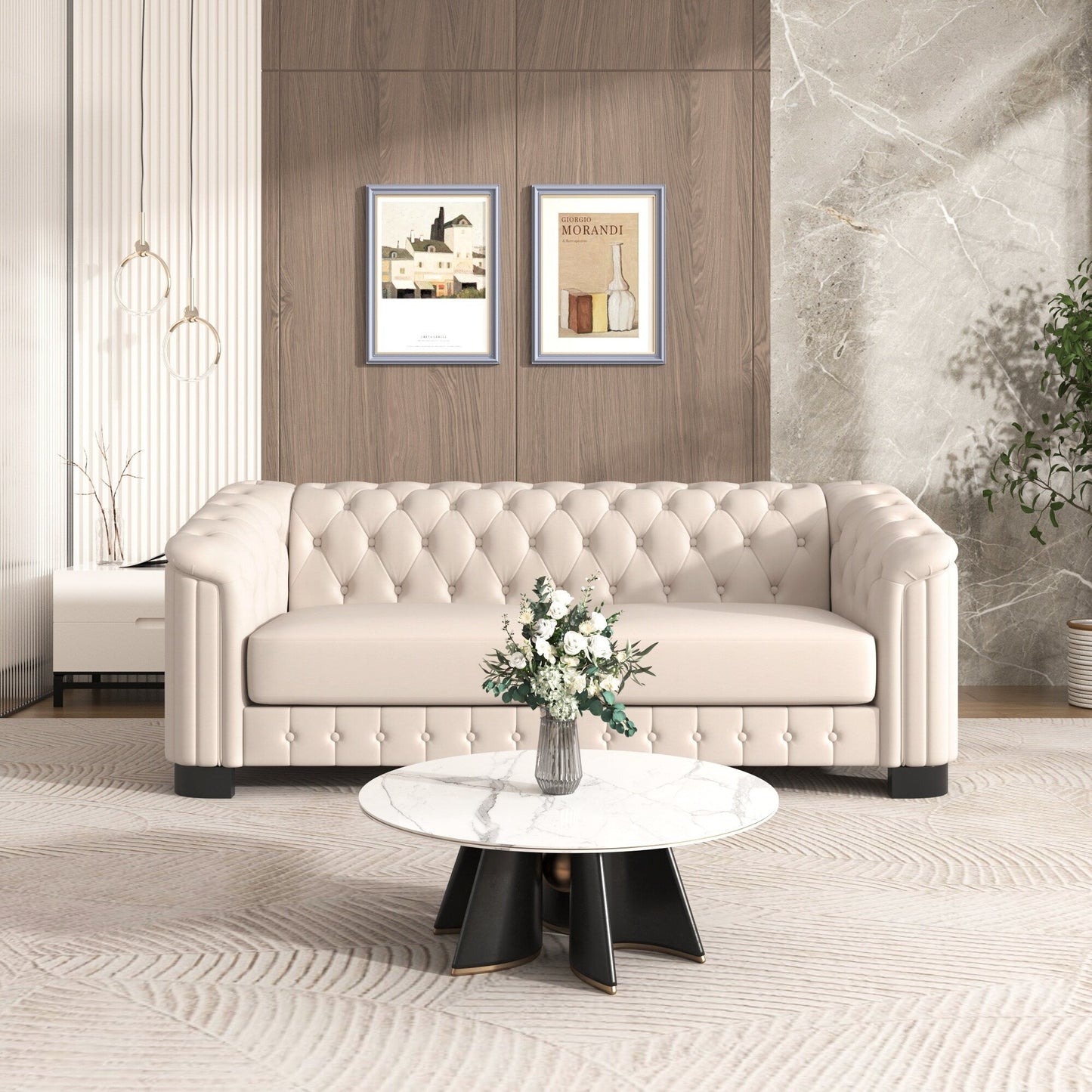Roomfitters 82.4 Mid Century Modern Velvet Sofa Couch with Rubber Wood Legs and Thick Removable Seat Cushion, 3-Seater