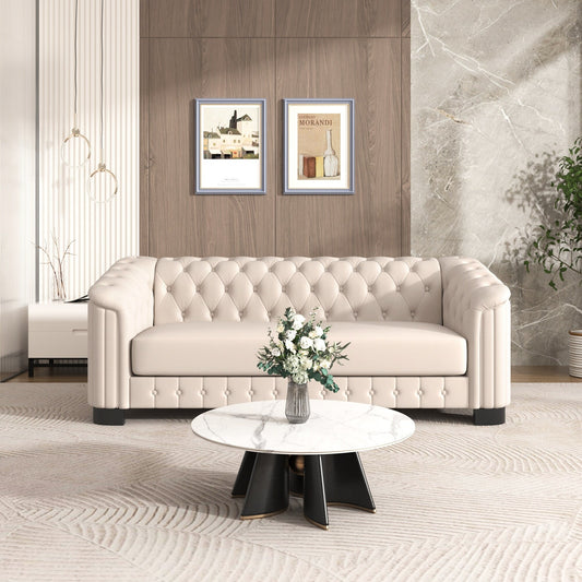 Roomfitters 82.4 Mid Century Modern Velvet Sofa Couch with Rubber Wood Legs and Thick Removable Seat Cushion, 3-Seater