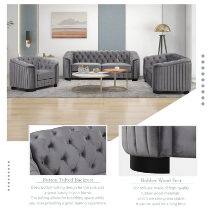 Roomfitters 82.4 Mid Century Modern Velvet Sofa Couch with Rubber Wood Legs and Thick Removable Seat Cushion, 3-Seater