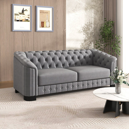 Roomfitters 82.4 Mid Century Modern Velvet Sofa Couch with Rubber Wood Legs and Thick Removable Seat Cushion, 3-Seater