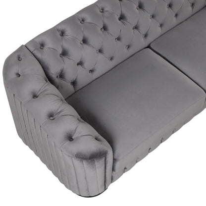 Roomfitters 82.4 Mid Century Modern Velvet Sofa Couch with Rubber Wood Legs and Thick Removable Seat Cushion, 3-Seater