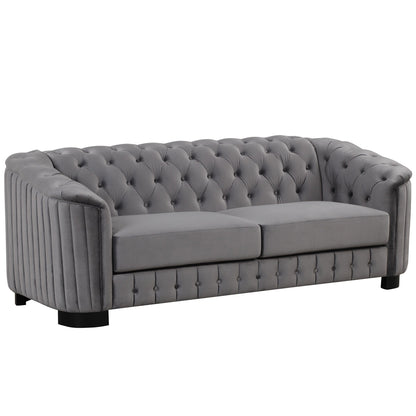 Roomfitters 82.4 Mid Century Modern Velvet Sofa Couch with Rubber Wood Legs and Thick Removable Seat Cushion, 3-Seater