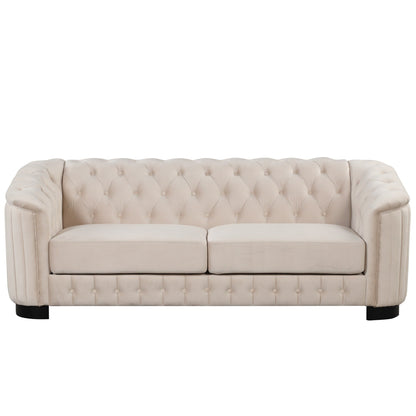 Roomfitters 82.4 Mid Century Modern Velvet Sofa Couch with Rubber Wood Legs and Thick Removable Seat Cushion, 3-Seater