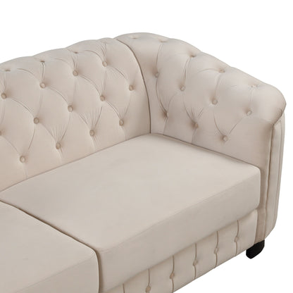Roomfitters 82.4 Mid Century Modern Velvet Sofa Couch with Rubber Wood Legs and Thick Removable Seat Cushion, 3-Seater