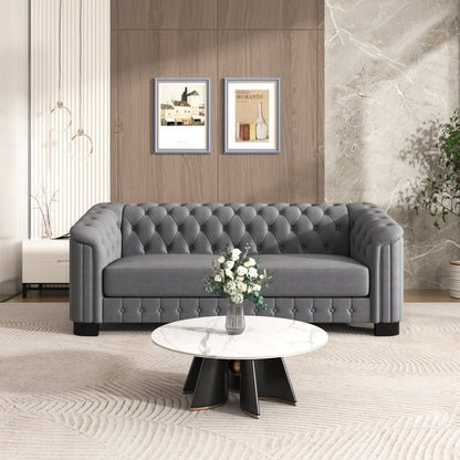 Roomfitters 82.4 Mid Century Modern Velvet Sofa Couch with Rubber Wood Legs and Thick Removable Seat Cushion, 3-Seater