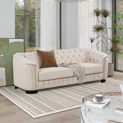 Roomfitters 82.4 Mid Century Modern Velvet Sofa Couch with Rubber Wood Legs and Thick Removable Seat Cushion, 3-Seater