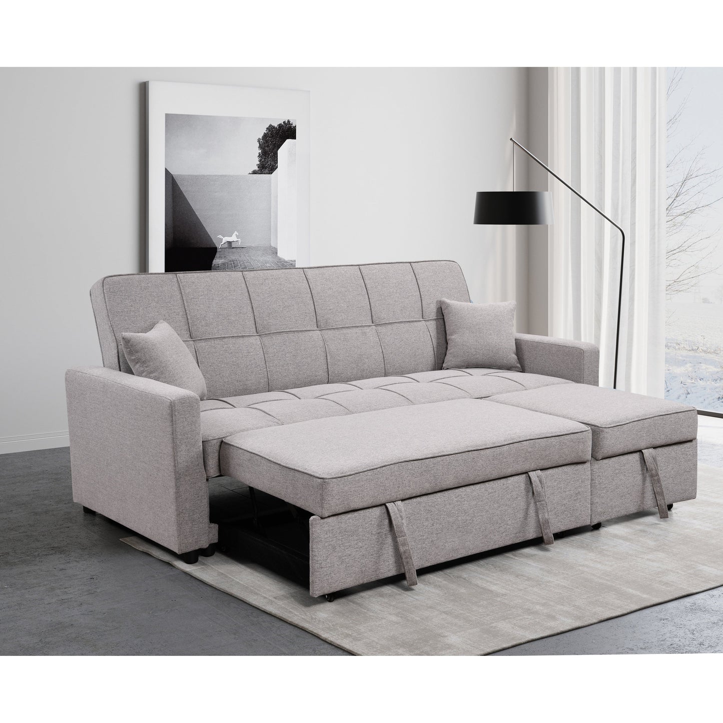Roomfitters 83 Oversized Upholstered Sofa Bed with Pull-Out Couch Bed & Adjustable Backrest, 3-Seater Convertible Sleeper Sofa