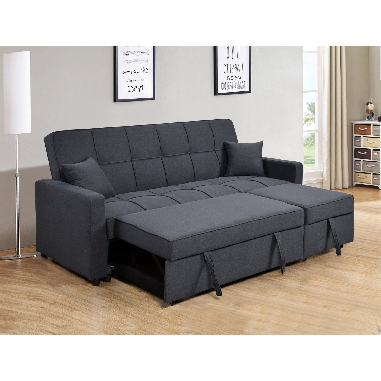 Roomfitters 83 Oversized Upholstered Sofa Bed with Pull-Out Couch Bed & Adjustable Backrest, 3-Seater Convertible Sleeper Sofa