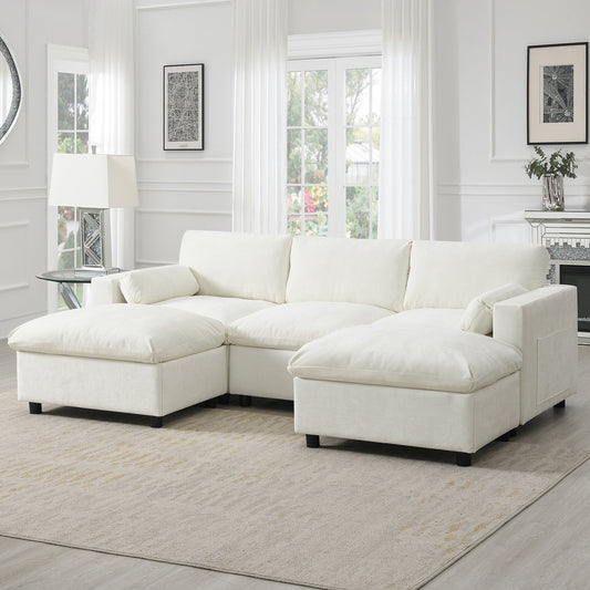Roomfitters 86.5 Chenille Modular Sectional Sofa, Storage Pockets, 5 Seat U-Shaped Couch with Pillows & 2 Ottomans
