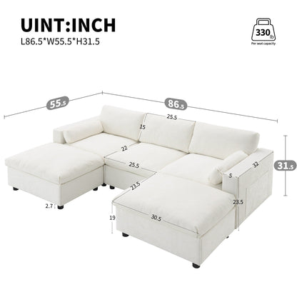 Roomfitters 86.5 Chenille Modular Sectional Sofa, Storage Pockets, 5 Seat U-Shaped Couch with Pillows & 2 Ottomans