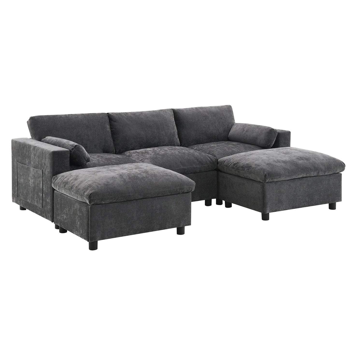 Roomfitters 86.5 Chenille Modular Sectional Sofa, Storage Pockets, 5 Seat U-Shaped Couch with Pillows & 2 Ottomans