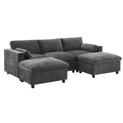 Roomfitters 86.5 Chenille Modular Sectional Sofa, Storage Pockets, 5 Seat U-Shaped Couch with Pillows & 2 Ottomans