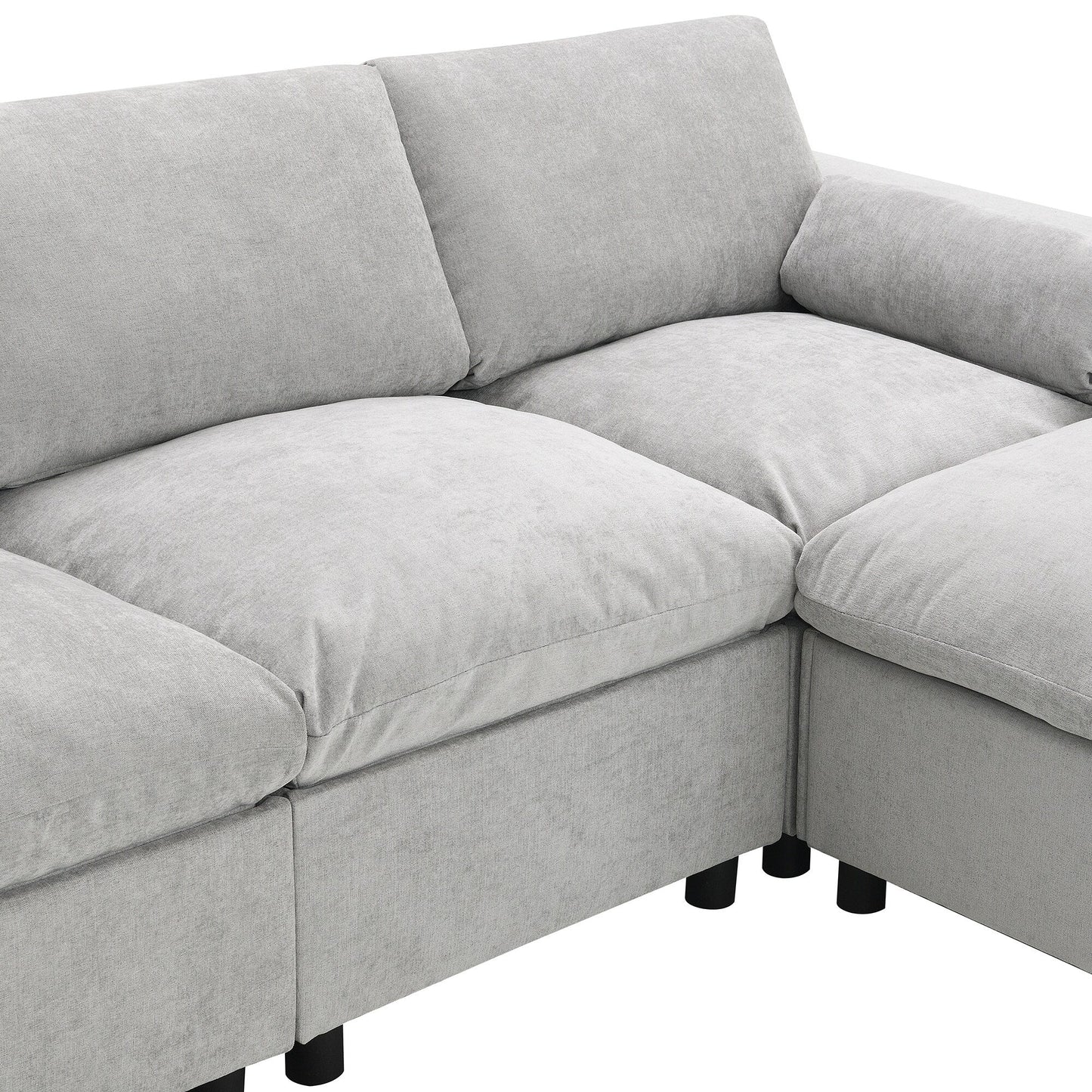Roomfitters 86.5 Chenille Modular Sectional Sofa, Storage Pockets, 5 Seat U-Shaped Couch with Pillows & 2 Ottomans