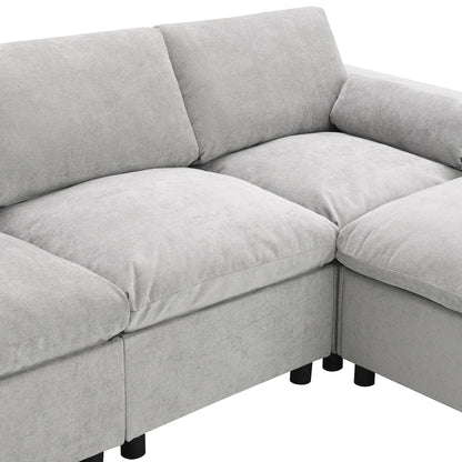 Roomfitters 86.5 Chenille Modular Sectional Sofa, Storage Pockets, 5 Seat U-Shaped Couch with Pillows & 2 Ottomans