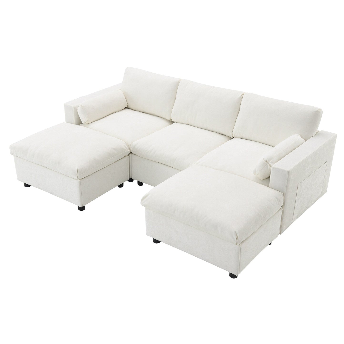 Roomfitters 86.5 Chenille Modular Sectional Sofa, Storage Pockets, 5 Seat U-Shaped Couch with Pillows & 2 Ottomans