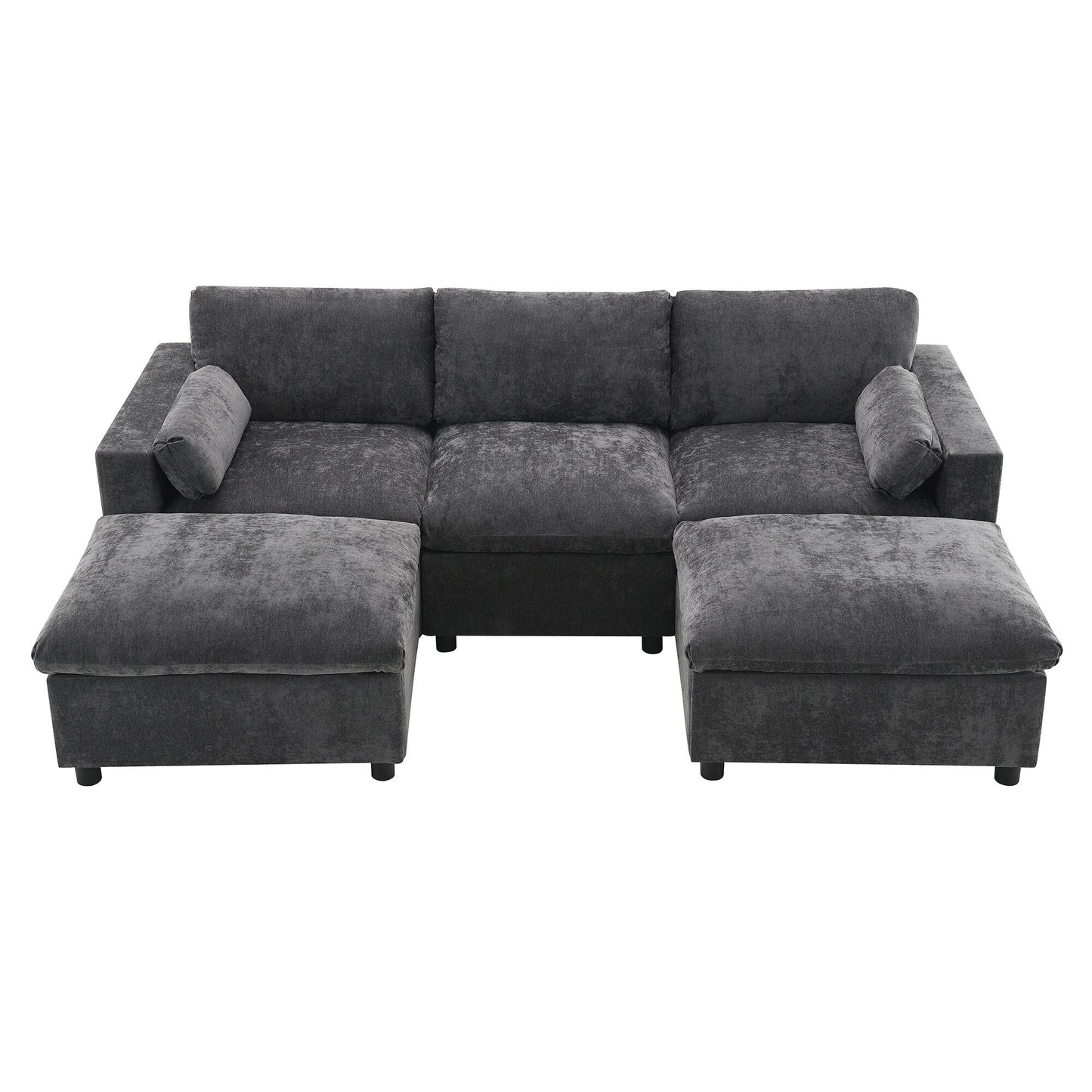 Roomfitters 86.5 Chenille Modular Sectional Sofa, Storage Pockets, 5 Seat U-Shaped Couch with Pillows & 2 Ottomans