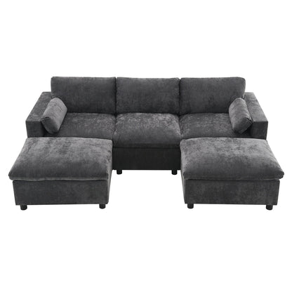 Roomfitters 86.5 Chenille Modular Sectional Sofa, Storage Pockets, 5 Seat U-Shaped Couch with Pillows & 2 Ottomans