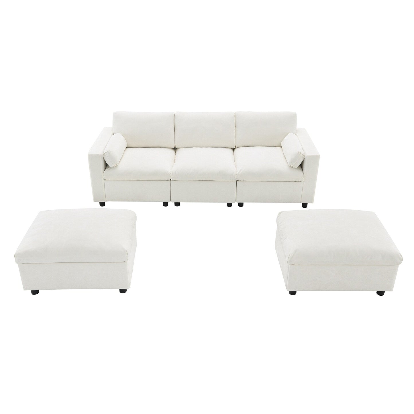 Roomfitters 86.5 Chenille Modular Sectional Sofa, Storage Pockets, 5 Seat U-Shaped Couch with Pillows & 2 Ottomans