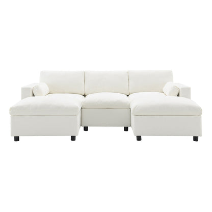 Roomfitters 86.5 Chenille Modular Sectional Sofa, Storage Pockets, 5 Seat U-Shaped Couch with Pillows & 2 Ottomans