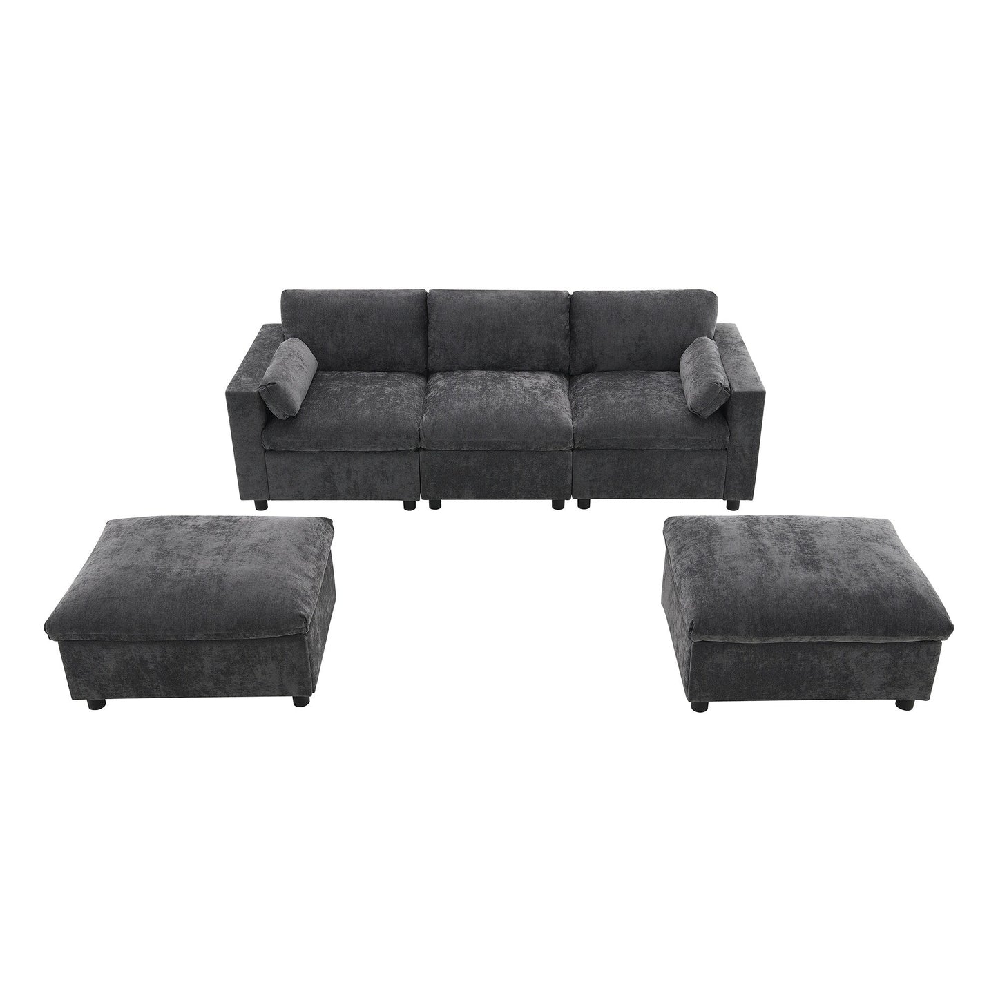 Roomfitters 86.5 Chenille Modular Sectional Sofa, Storage Pockets, 5 Seat U-Shaped Couch with Pillows & 2 Ottomans
