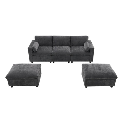 Roomfitters 86.5 Chenille Modular Sectional Sofa, Storage Pockets, 5 Seat U-Shaped Couch with Pillows & 2 Ottomans