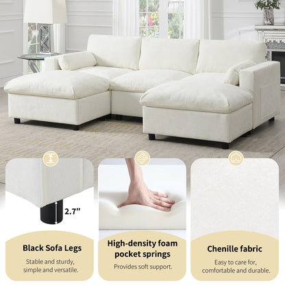 Roomfitters 86.5 Chenille Modular Sectional Sofa, Storage Pockets, 5 Seat U-Shaped Couch with Pillows & 2 Ottomans