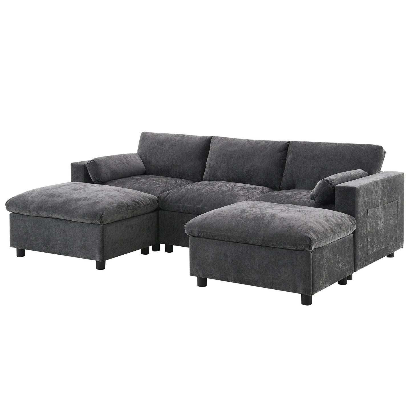 Roomfitters 86.5 Chenille Modular Sectional Sofa, Storage Pockets, 5 Seat U-Shaped Couch with Pillows & 2 Ottomans