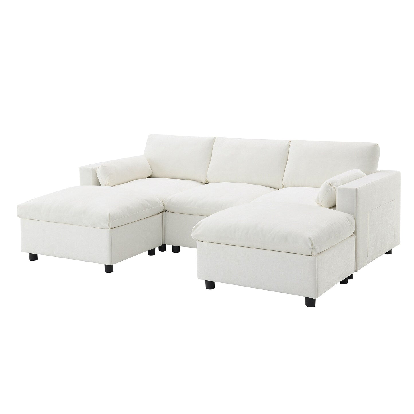 Roomfitters 86.5 Chenille Modular Sectional Sofa, Storage Pockets, 5 Seat U-Shaped Couch with Pillows & 2 Ottomans