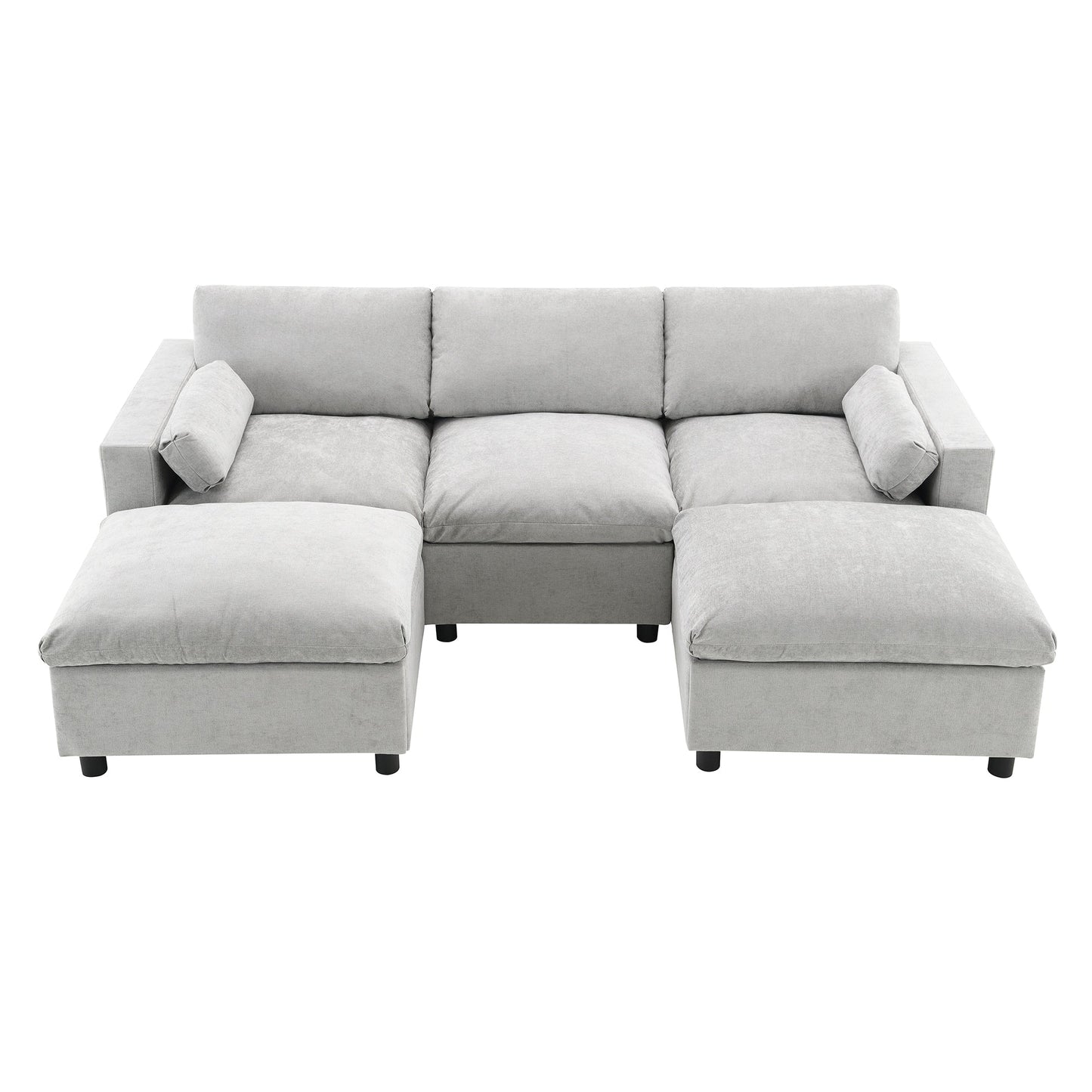 Roomfitters 86.5 Chenille Modular Sectional Sofa, Storage Pockets, 5 Seat U-Shaped Couch with Pillows & 2 Ottomans