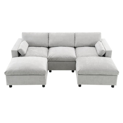 Roomfitters 86.5 Chenille Modular Sectional Sofa, Storage Pockets, 5 Seat U-Shaped Couch with Pillows & 2 Ottomans