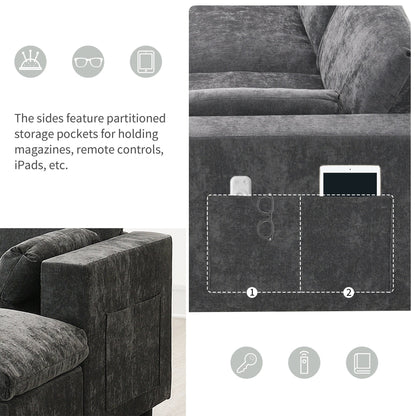 Roomfitters 86.5 Chenille Modular Sectional Sofa, Storage Pockets, 5 Seat U-Shaped Couch with Pillows & 2 Ottomans