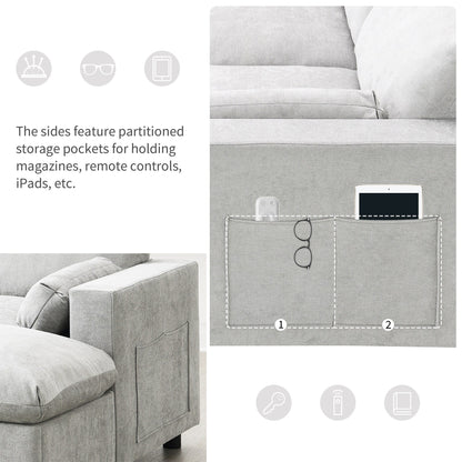 Roomfitters 86.5 Chenille Modular Sectional Sofa, Storage Pockets, 5 Seat U-Shaped Couch with Pillows & 2 Ottomans