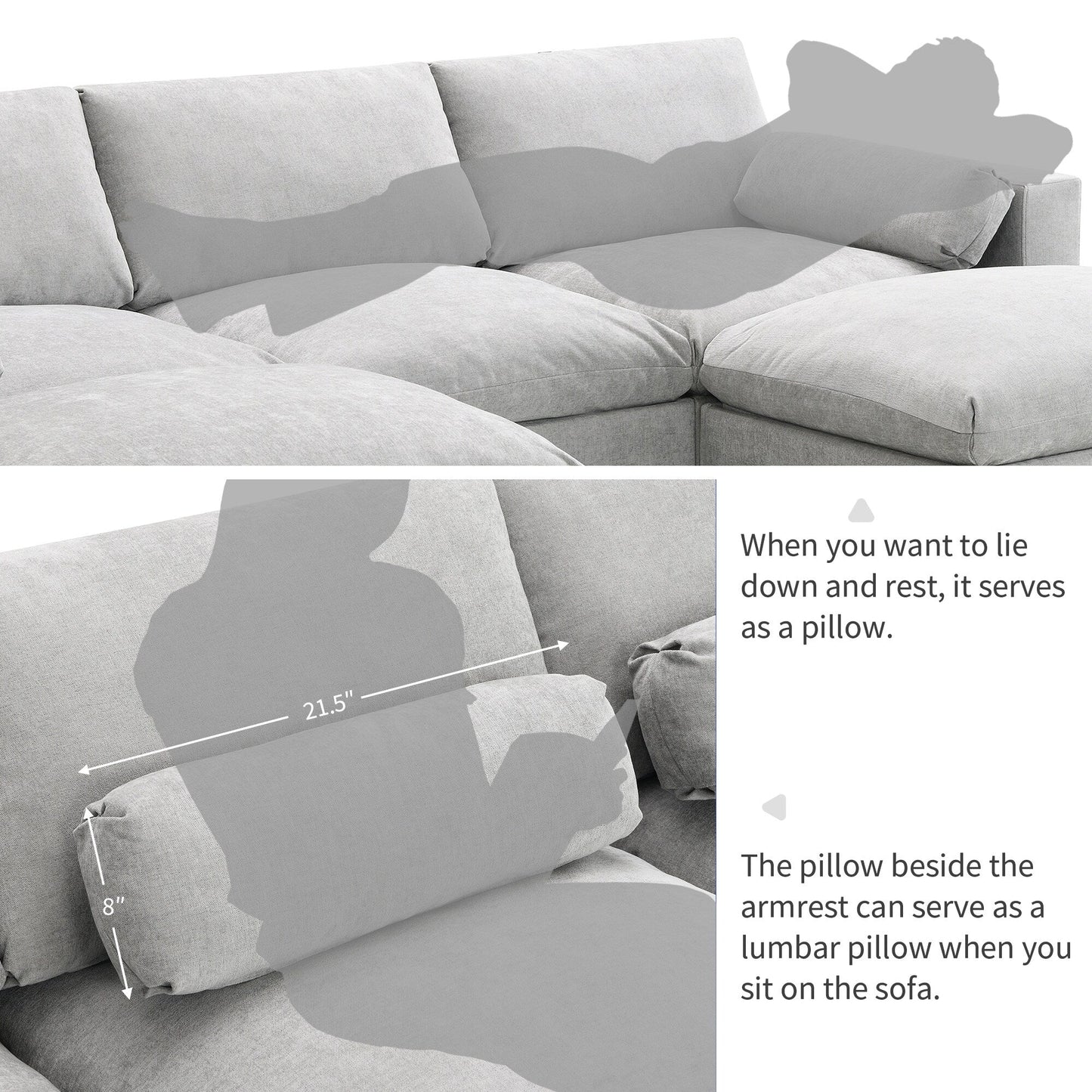 Roomfitters 86.5 Chenille Modular Sectional Sofa, Storage Pockets, 5 Seat U-Shaped Couch with Pillows & 2 Ottomans