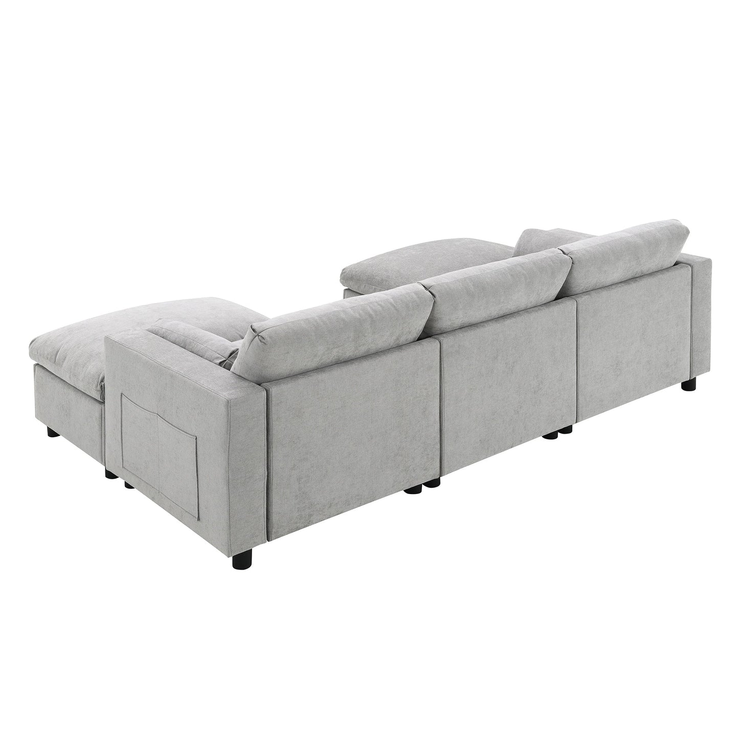 Roomfitters 86.5 Chenille Modular Sectional Sofa, Storage Pockets, 5 Seat U-Shaped Couch with Pillows & 2 Ottomans
