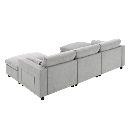 Roomfitters 86.5 Chenille Modular Sectional Sofa, Storage Pockets, 5 Seat U-Shaped Couch with Pillows & 2 Ottomans