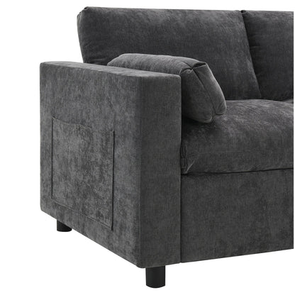 Roomfitters 86.5 Chenille Modular Sectional Sofa, Storage Pockets, 5 Seat U-Shaped Couch with Pillows & 2 Ottomans