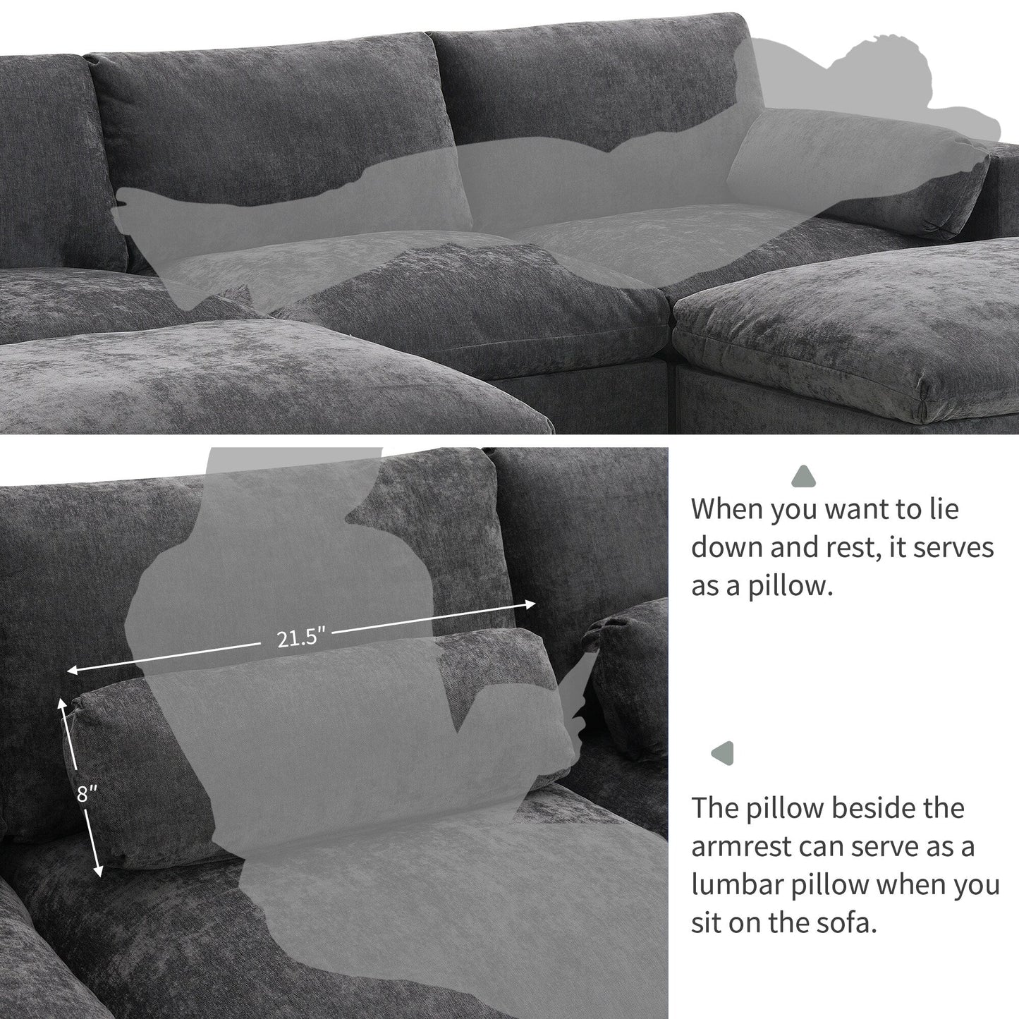 Roomfitters 86.5 Chenille Modular Sectional Sofa, Storage Pockets, 5 Seat U-Shaped Couch with Pillows & 2 Ottomans