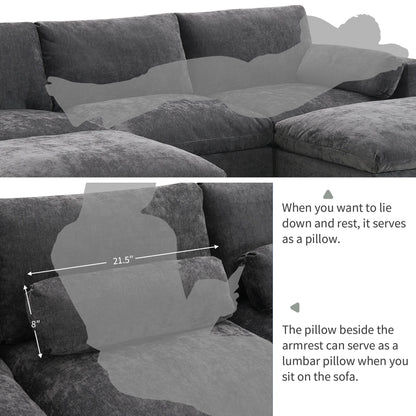 Roomfitters 86.5 Chenille Modular Sectional Sofa, Storage Pockets, 5 Seat U-Shaped Couch with Pillows & 2 Ottomans