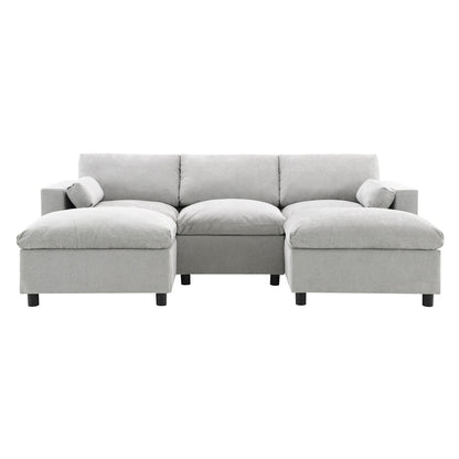Roomfitters 86.5 Chenille Modular Sectional Sofa, Storage Pockets, 5 Seat U-Shaped Couch with Pillows & 2 Ottomans
