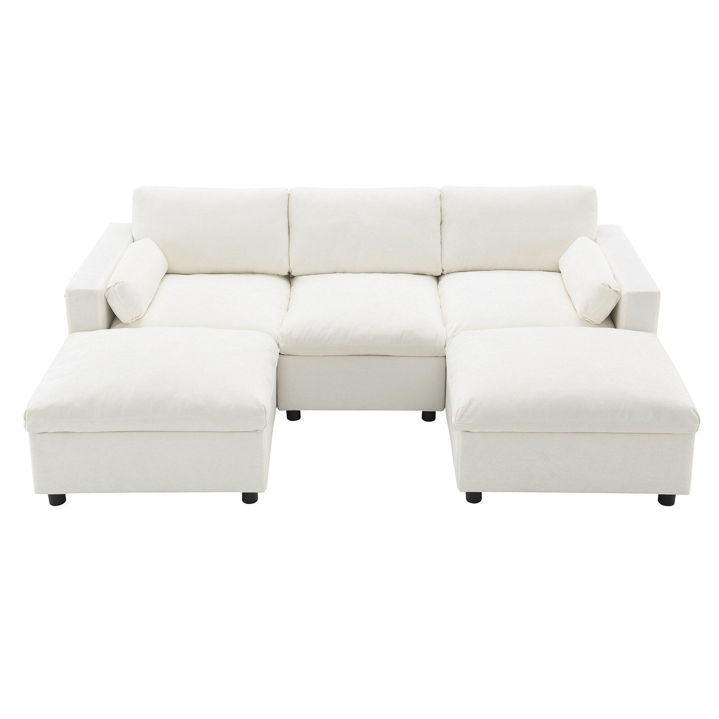 Roomfitters 86.5 Chenille Modular Sectional Sofa, Storage Pockets, 5 Seat U-Shaped Couch with Pillows & 2 Ottomans