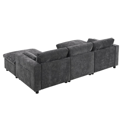 Roomfitters 86.5 Chenille Modular Sectional Sofa, Storage Pockets, 5 Seat U-Shaped Couch with Pillows & 2 Ottomans
