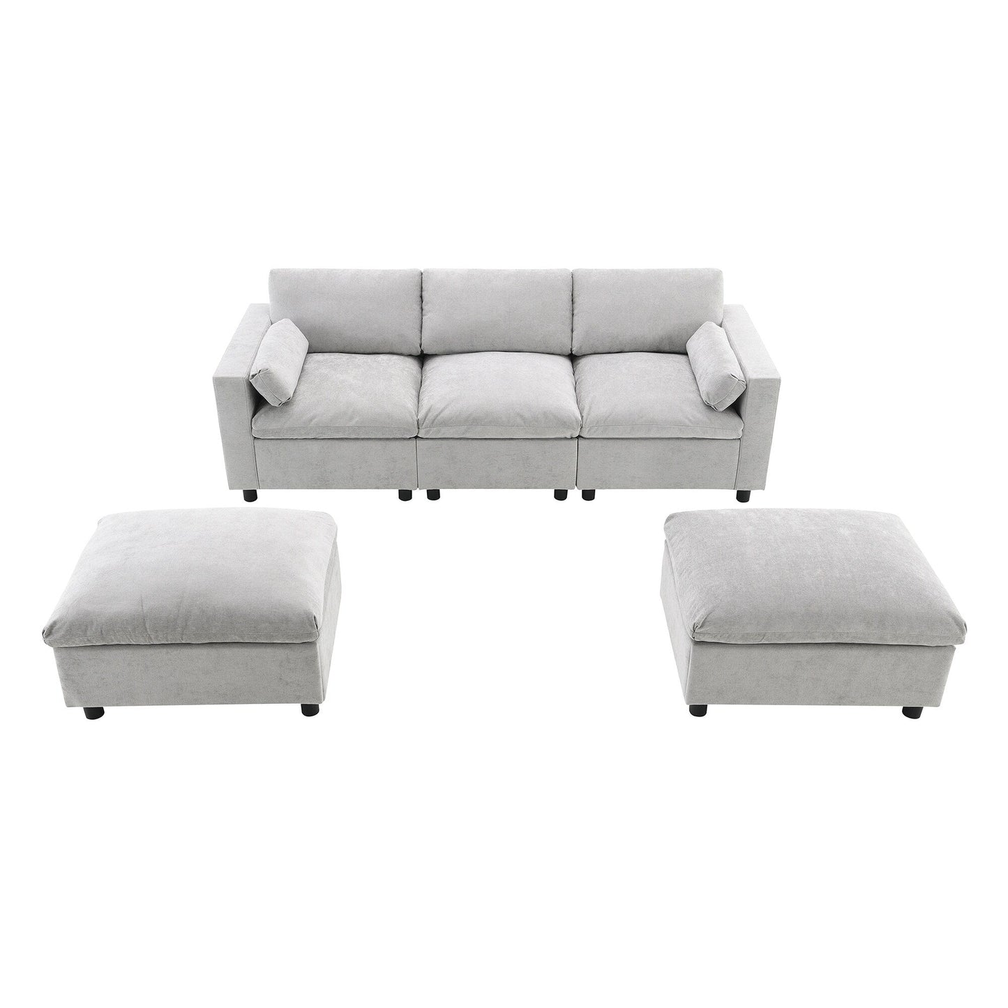 Roomfitters 86.5 Chenille Modular Sectional Sofa, Storage Pockets, 5 Seat U-Shaped Couch with Pillows & 2 Ottomans