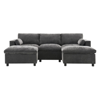 Roomfitters 86.5 Chenille Modular Sectional Sofa, Storage Pockets, 5 Seat U-Shaped Couch with Pillows & 2 Ottomans