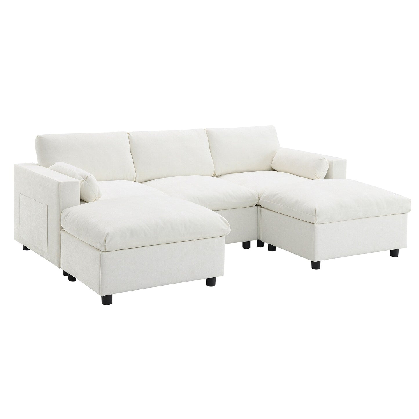 Roomfitters 86.5 Chenille Modular Sectional Sofa, Storage Pockets, 5 Seat U-Shaped Couch with Pillows & 2 Ottomans